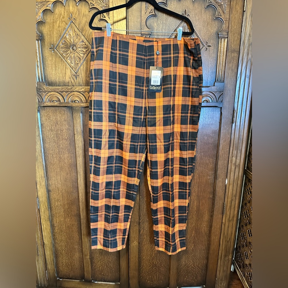 NWT Collectif Pumpkin Check Plaid Pant, US Size 16